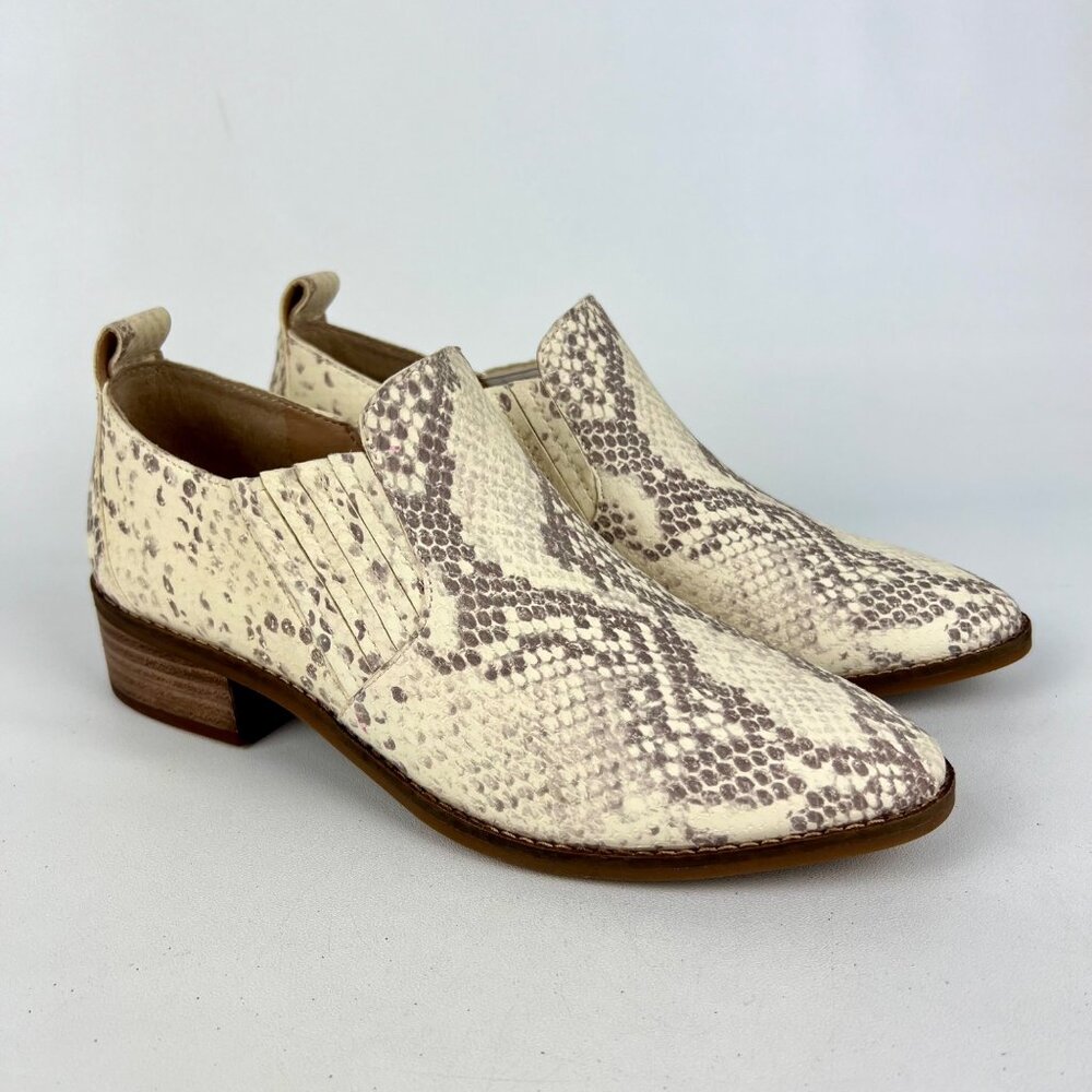 Lucky Brand Womens Lenci Snake Print Low Ankle Bootie Gray Cream Slip On size 7